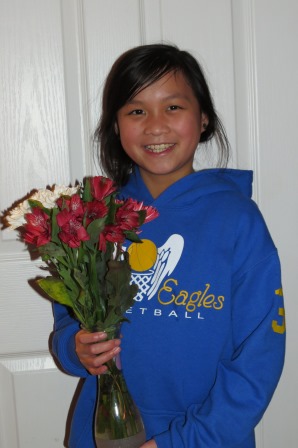 Kasen with her Valentine flowers